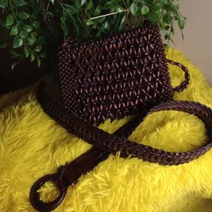 Wooden beaded purse and leather braided belt
